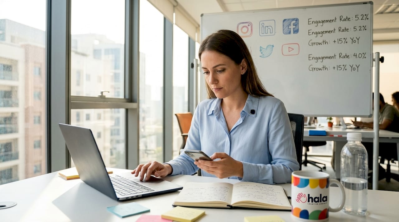 Marketing manager planning social media content