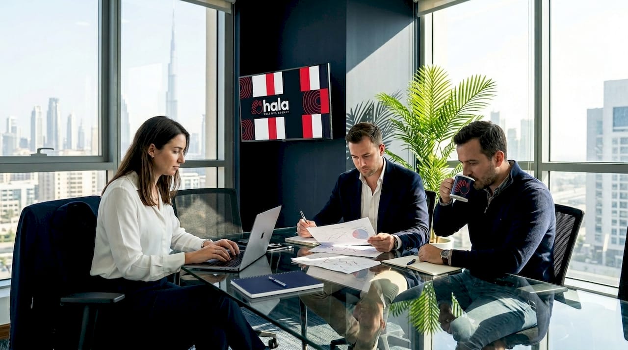 Digital agency team working in Dubai office