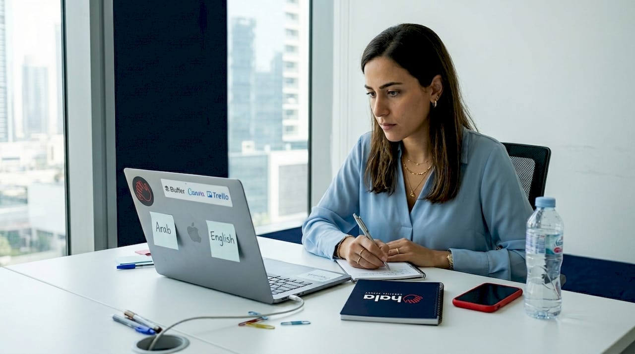 Dubai SMB owner working on social media tools