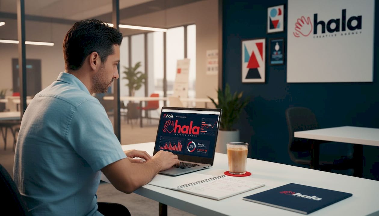 UAE business owner checks laptop for digital ad results