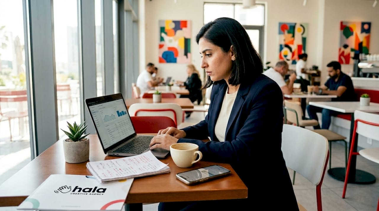 Dubai SME owner reviewing website analytics
