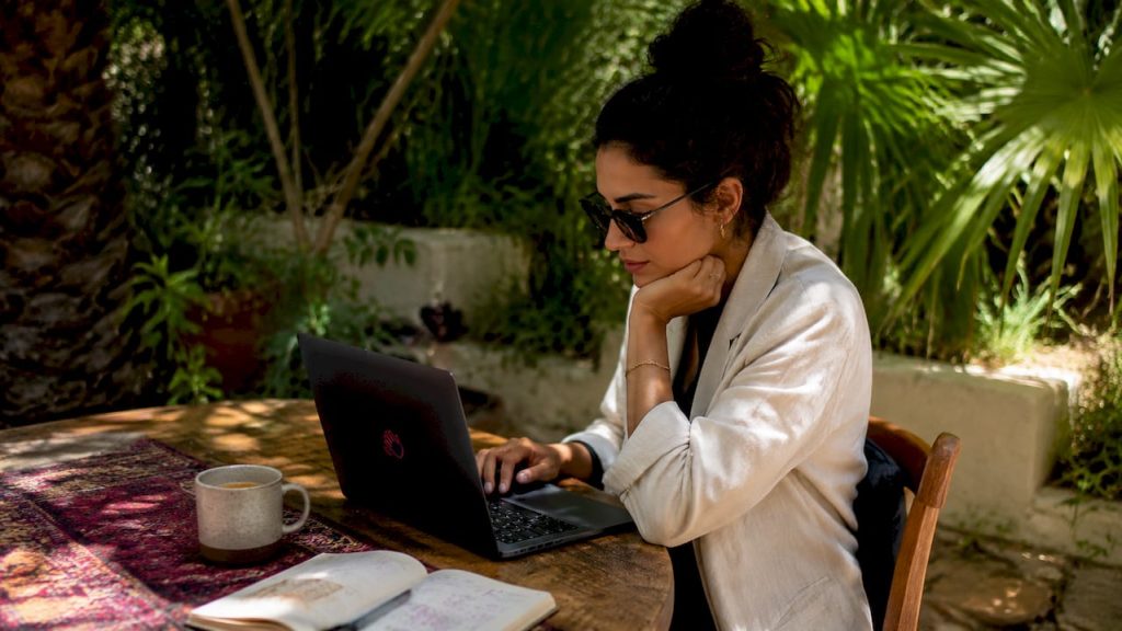 Woman working on content creation in office