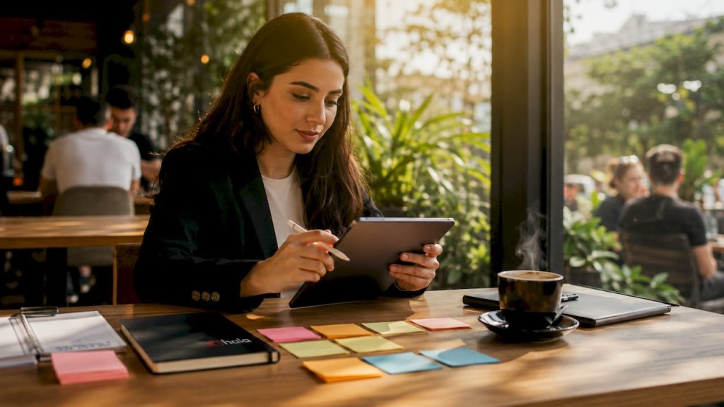 Businesswoman analyzing performance marketing data
