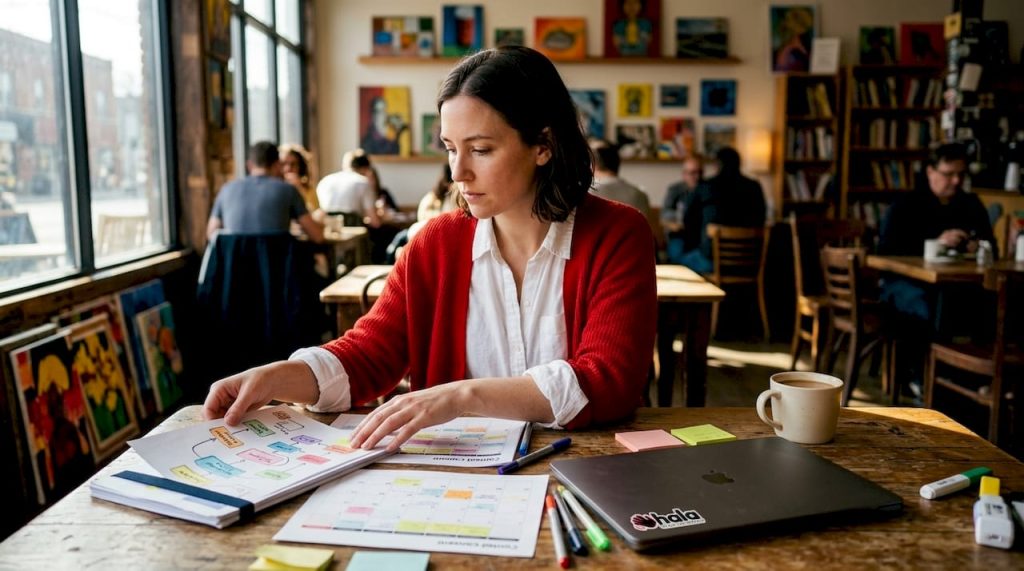 Businesswoman planning content strategy