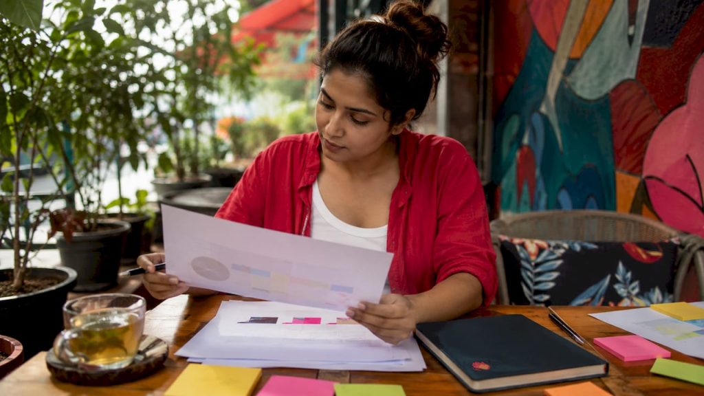 Woman reviewing content marketing plan
