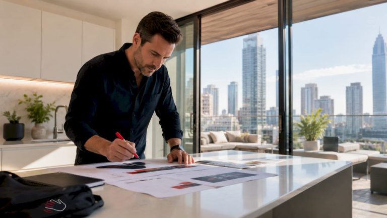 Real estate agent reviewing branding strategy documents